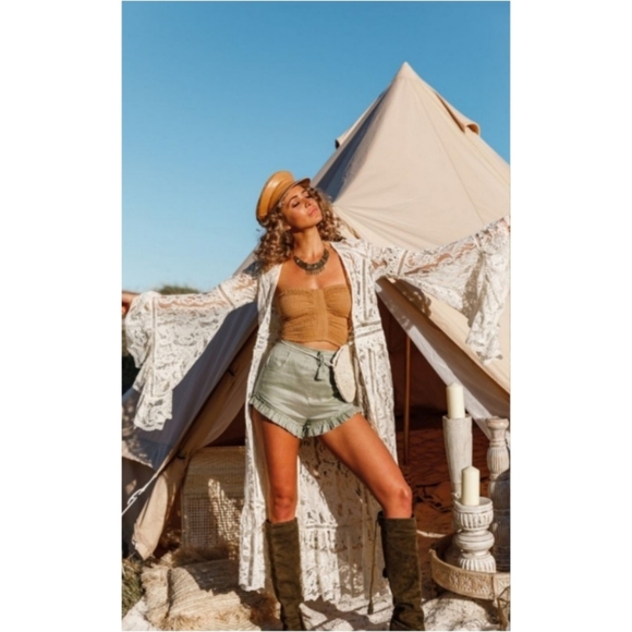 SOLD. Free People Rhiannon Lace Kimono Maxi Top Nwot - Picture 5 of 13